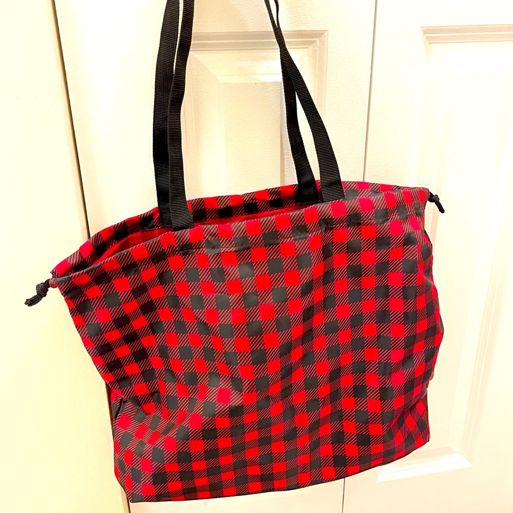 Brand new Tote in black and red checker print